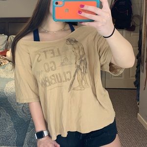 Tan “let’s go clubbin’” crop/off the shoulder
